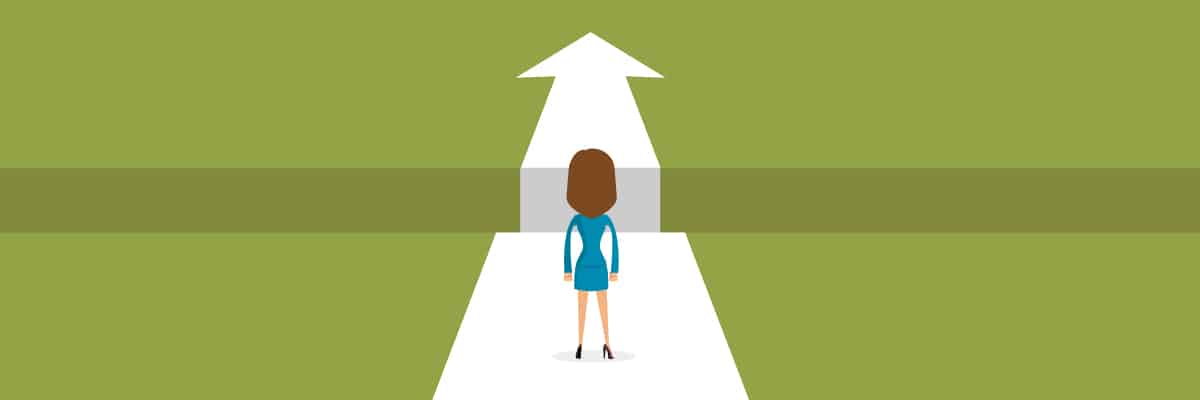 Icon of Woman Confronted with Crevasse and Arrow Pointing her Forward