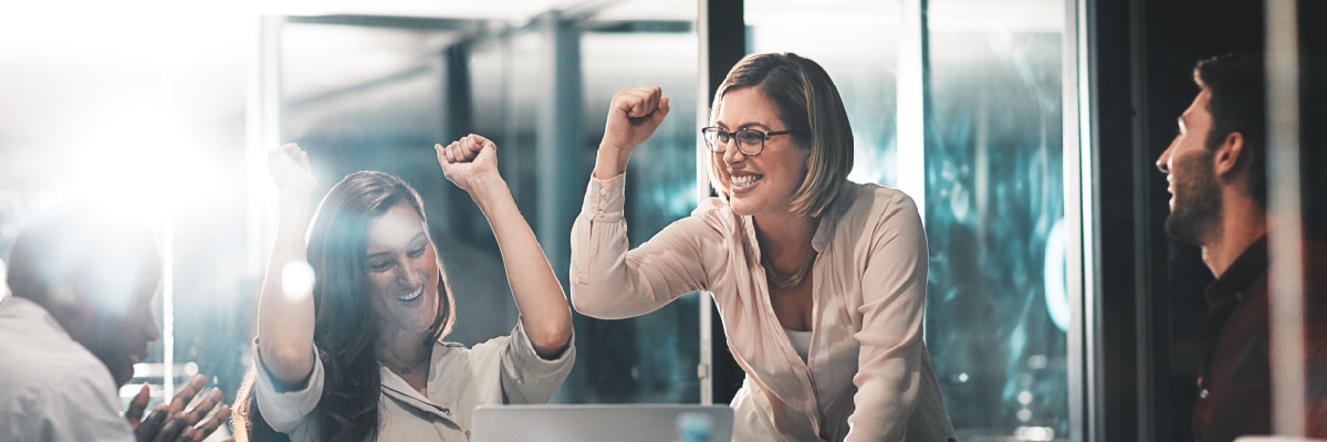 Group of Office Workers Cheering