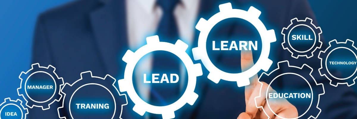 Gear Icons that Say Learn and Lead