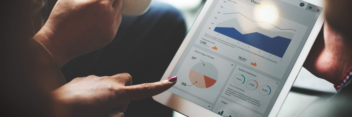 Woman Pointing to an Analytics Pie Chart on a Tablet