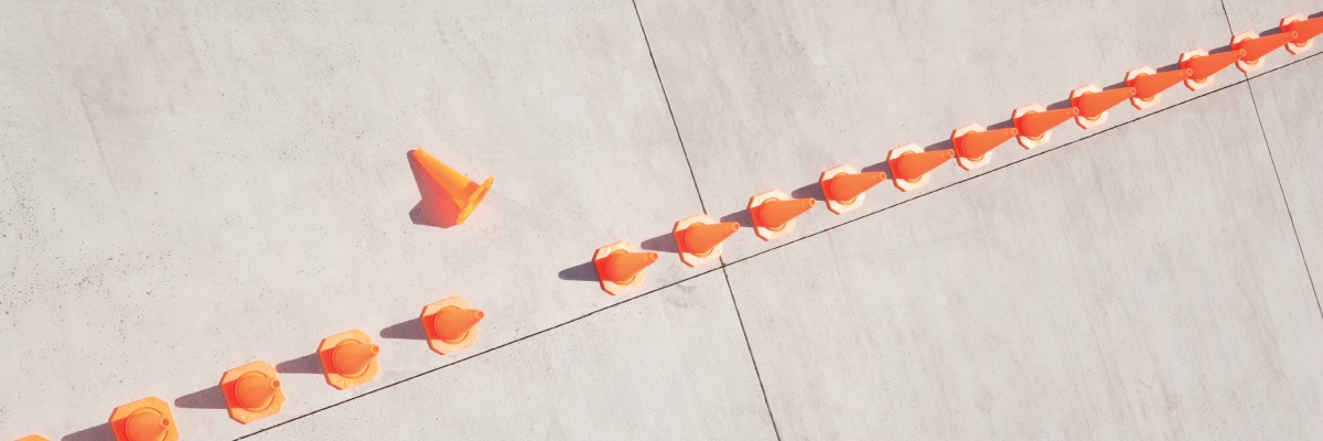 Orange Cones in a Line with Cone Turned Over