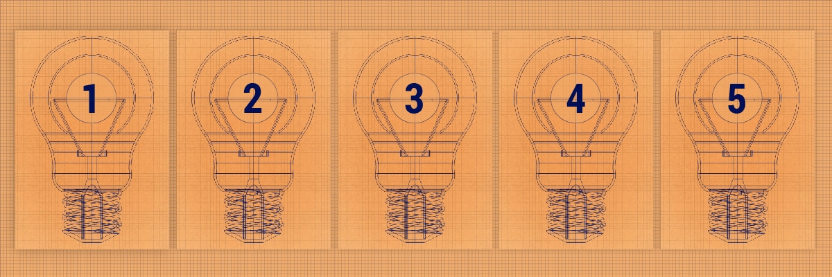 5 Numbered Lightbulb Sketches