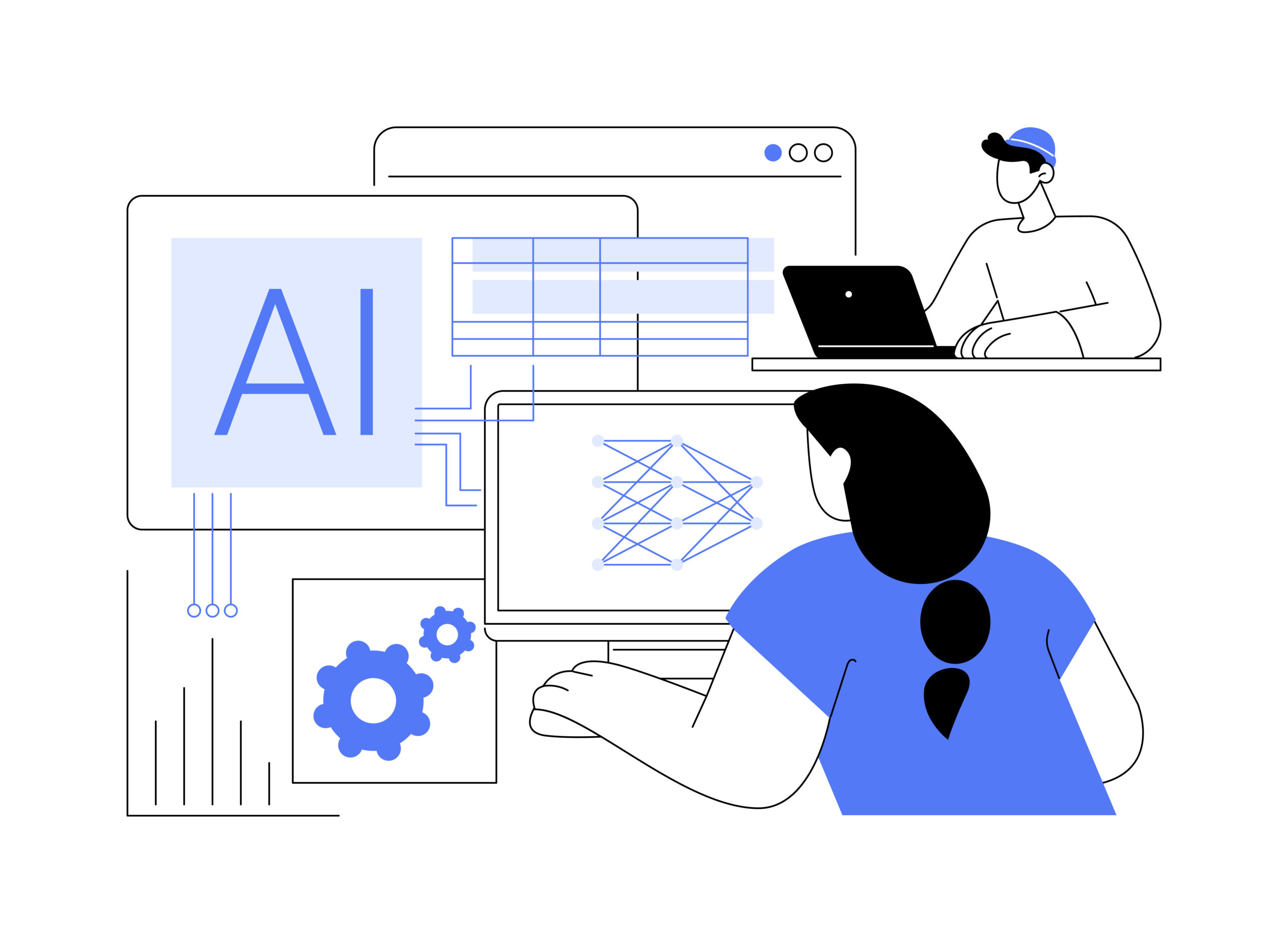 Instructional designer using AI tools on a laptop to create user-centered eLearning modules and personalized learning experiences.