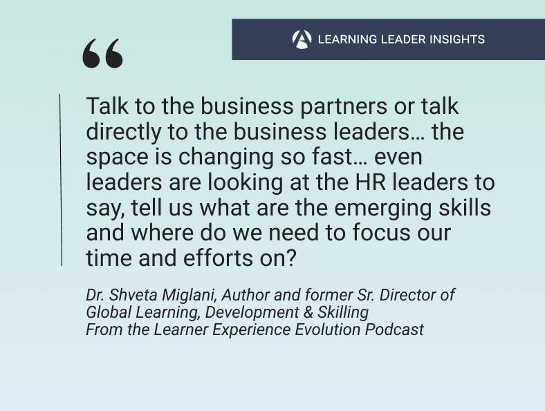 Quote on workforce planning and emerging skills strategy from the Learner Experience Evolution Podcast